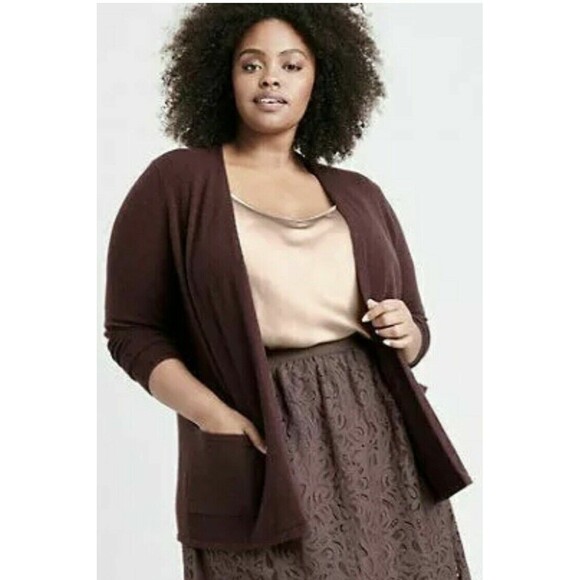 NWT New Womens XL 1X 2X Ryllace Plus 100% Cashmere Open Cardigan Sweater Tan Bro - Picture 2 of 8